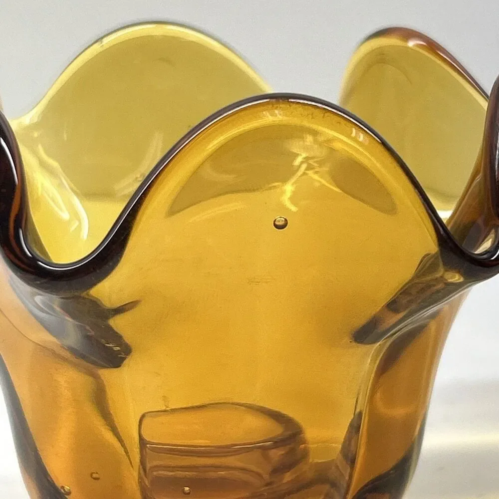 LOT OF 2‎ LARGE HEAVY HANDBLOWN AMBER DEPRESSION GLASS CANDLE HOLDERS